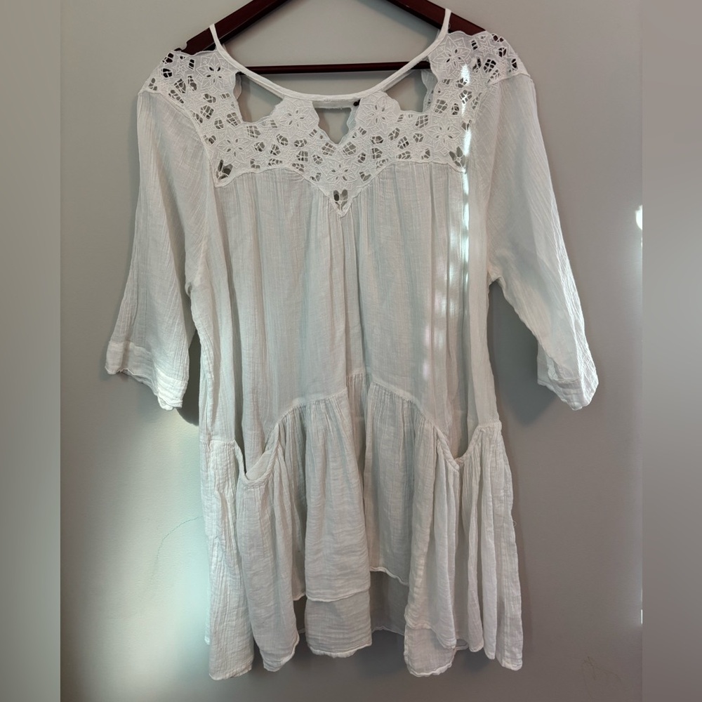 Free People Lace White Flowy Boho Cover Up Dress Tunic Size Medium